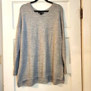Tahari Sweater, Merino Wool Blend, Striped Knit Gray, Button Back Size 2X EUC
